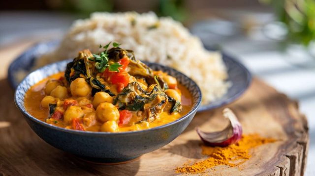 Comment cuisiner un curry de pois chiches aux épinards, tomates et riz basmati parfumé ?