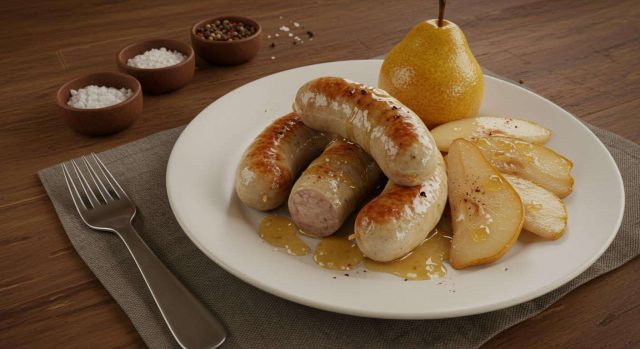 Boudins blancs au four et compotée de poires : recette savoureuse